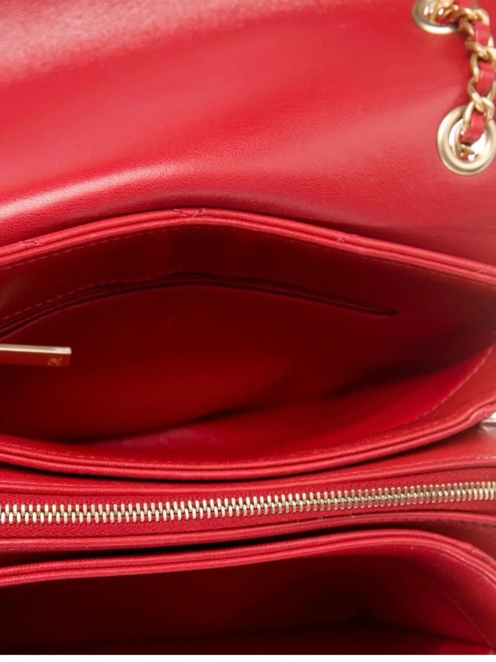 CHANEL Red Chevron Envelope Crossbody Bag with Gold Hardware